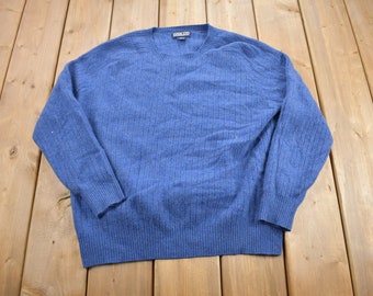 Vintage 1990s Lands End Knit Crewneck Sweater / Vintage 90s Crewneck / Blank Knit Sweatshirt