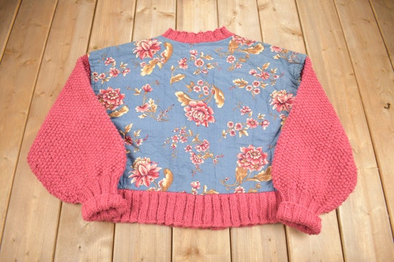 Vintage 1980s Quilted Floral Pattern Knit Cardiga… - image 2