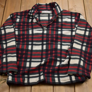 Vintage 1990s Quarter Zip Plaid Fleece Sweater / Sportswear / 90s Quarter Zip / Streetwear / Athleisure / Hiking / Plaid Fleece