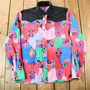 Vintage 1980s buntes Azteken Muster Hemd mit Knöpfen / Vintage Cowboy Hemd / Rodeo Hemd / South Western