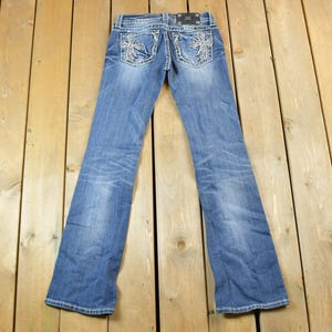 Vintage Y2K Miss Me Bedazzled Low Rise Jeans Size 26x31 / Boot Cut Jeans / Y2K Style / Embroidered Jeans / 2000s / Contrast Stitching