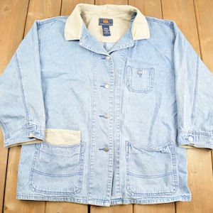 Vintage 1990s Route 66 Denim Button Up Shirt Jacket Contrast Collar / 1990s Button Up / Vintage Flannel / Basic Button Up / Denim Jacket