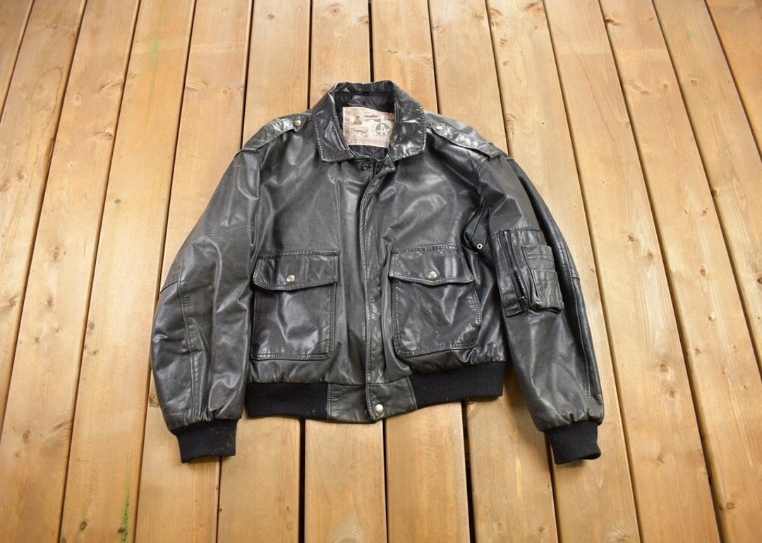 Vintage 1990s Aeropostale Olde Hide House Leather Bomber Jacket