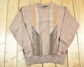 Jersey de punto vintage de los años 90 de Sergio Louis, Italia, con estampado abstracto y cuello redondo, talla L para hombre / Jersey de cuello redondo estilo años 90 / Jersey de punto estilo preppy