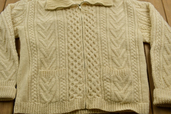 Vintage 1960s Cream Colored Full Zip Knit Sweater… - image 4