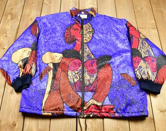 Vintage 1990s Maggie Lawrence All Over Print Full Zip Windbreaker / Picasso Style Abstract Artist Pattern / Streetwear Fashion