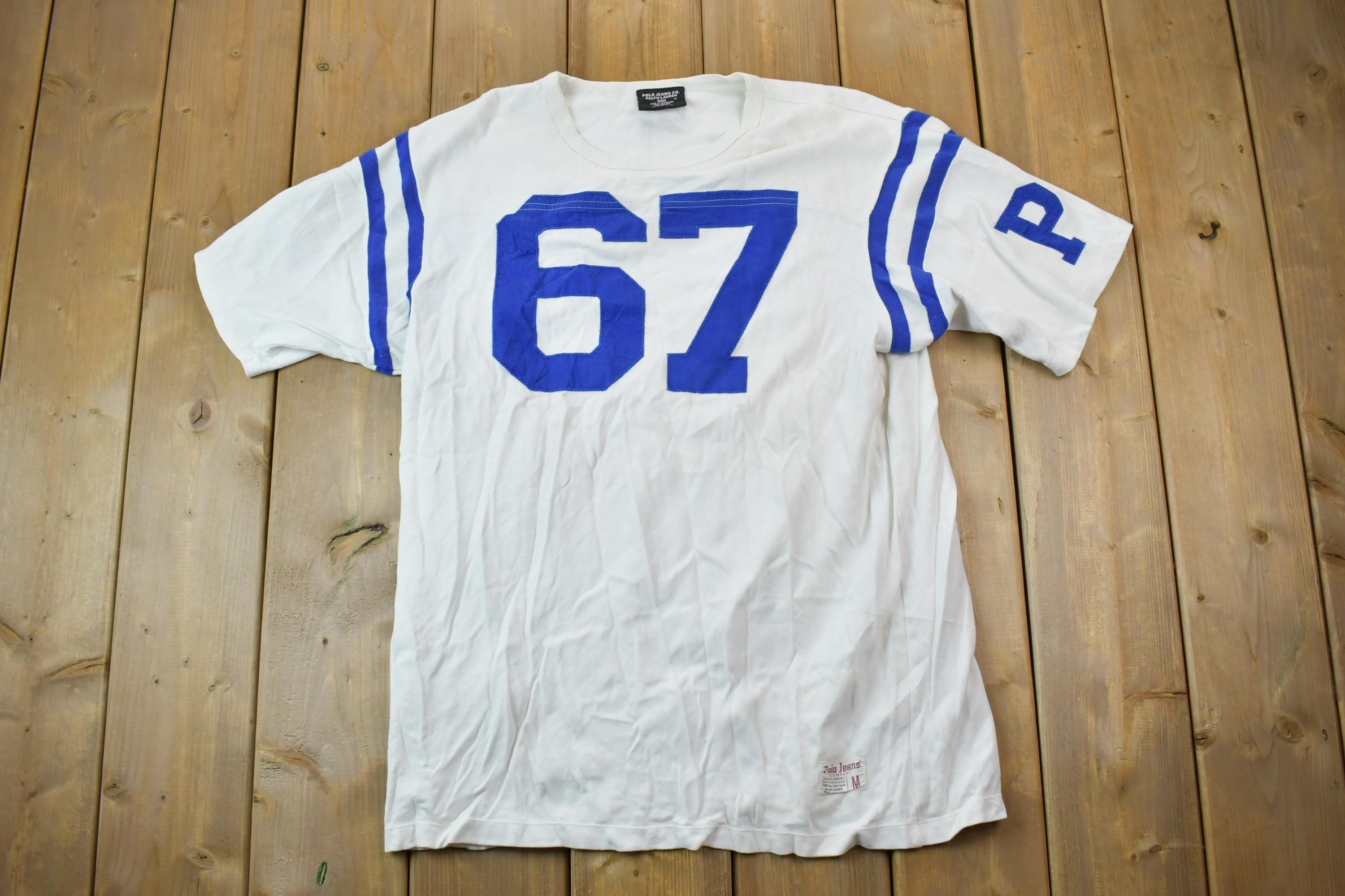 Vintage 1990s Polo Jeans Co Ralph Lauren 67 Graphic Football T