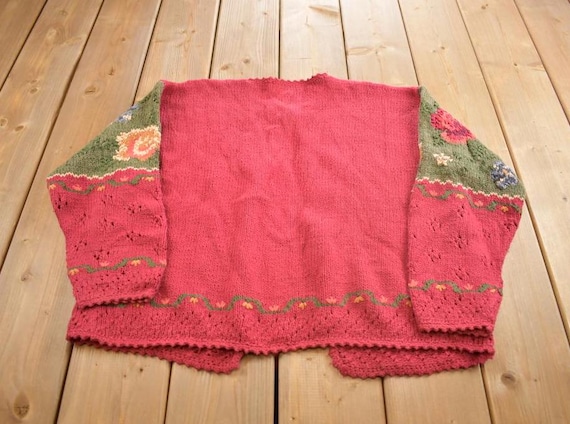 Vintage 1990s Bushwacker Flower Themed Knit Cardigan Sweater View 2