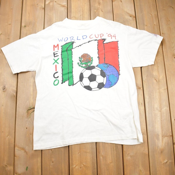 Vintage 1990 Copa Mundial de México EE.UU. Camiseta gráfica / Ropa de calle / Punto único / Camiseta gráfica 1994 / Bandera de México / Fútbol