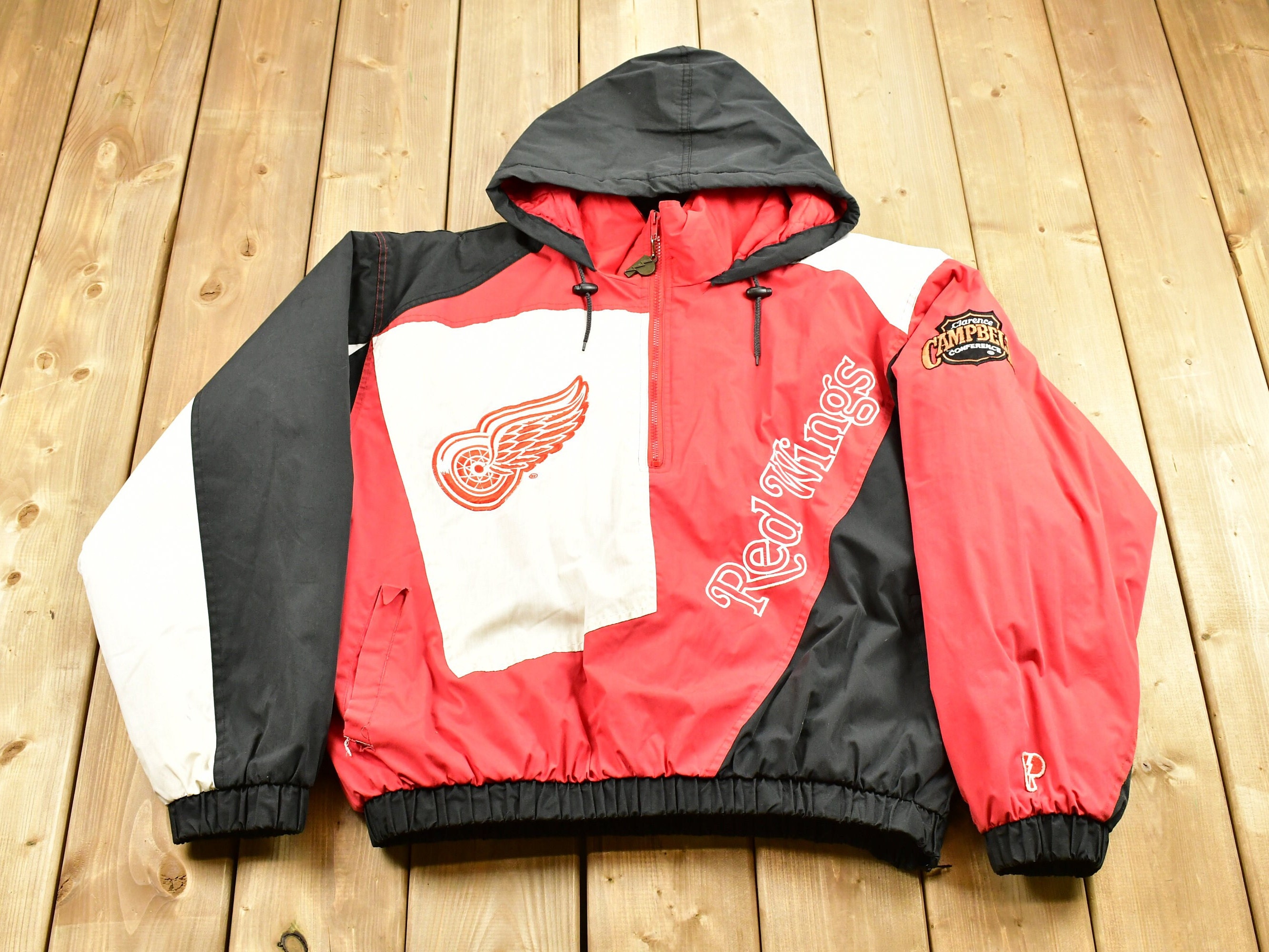 Men's Starter Red/Black Detroit Red Wings Playoffs Color Block Full-Zip  Hoodie