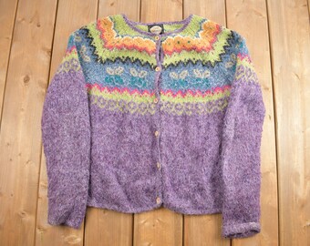 直営店に限定 Vintage Cardigan Wool Flower Colorful Oversized Woolies 90's アウター