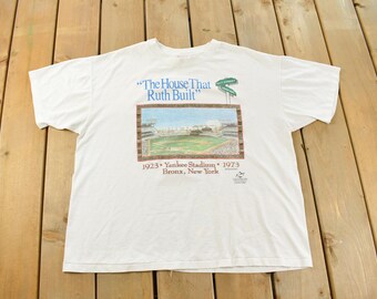 Vintage 1990s New York Yankees Stadium MLB Graphic T-Shirt Men's XL / House That Ruth Built / Made In USA / Baseball /  Sportswear