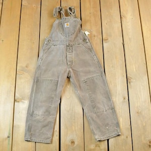 Vintage 1980s Carhartt Denim Work Youth Coveralls Size S / 80s Carpenter Pants / Made In USA / Distressed Carhartt / Vintage Workwear