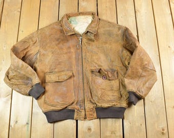 Vintage leren pilotenjack uit de jaren 70 / leren bomberjack in Avirex-stijl uit de jaren 70, gemaakt in de VS