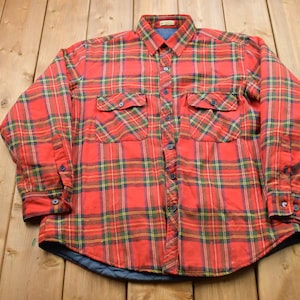 Vintage 1990s Insulated Red Plaid Flannel Button Up Shirt / 1990s Button Up / Vintage Flannel / Plaid Shirt / Button Down / Warm Flannel