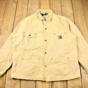 Vintage 1980s Tan Carhartt Chore Coat / Vintage Workwear / Streetwear / Made In USA / Blanket Lined Jacket / Distressed Carhartt / Tan
