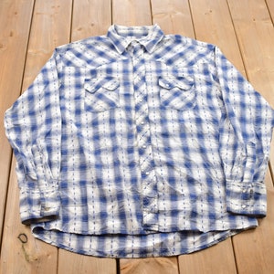 Vintage 1990s Wrangler Rustler Plaid Western Flannel Button Up Shirt / 1990s Button Up / Vintage Flannel / Plaid Shirt / Button Down