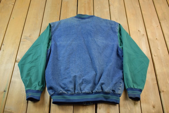 Vintage 1990s Luna Pier Denim Varsity Jacket / Fall Wear