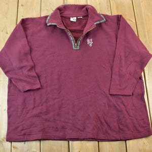 Vintage 1990s Floral Quarter Zip Collared Sweatshirt Made In USA / 90s Souvenir Crewneck / Vintage Souvenir Crewneck / Streetwear / Travel