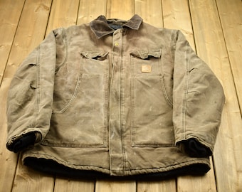 Vintage 1990s Carhartt Chore Jacket / Workwear / Streetwear / Made In USA / 90s / Blanket Lined Jacket / Distressed Carhartt / Union Made