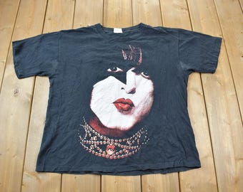 Vintage 1990s KISS Paul Stanley All Over Print Band T-Shirt / Band Tee / 80s T-shirt / Size L / Premium Vintage / All Sport