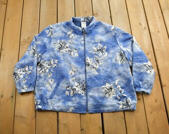 Suéter polar vintage de los años 90 de Allison Daley con estampado / Suéter de los 90 / Senderismo / Sudadera polar con cremallera / Estampado integral / Estampado abstracto