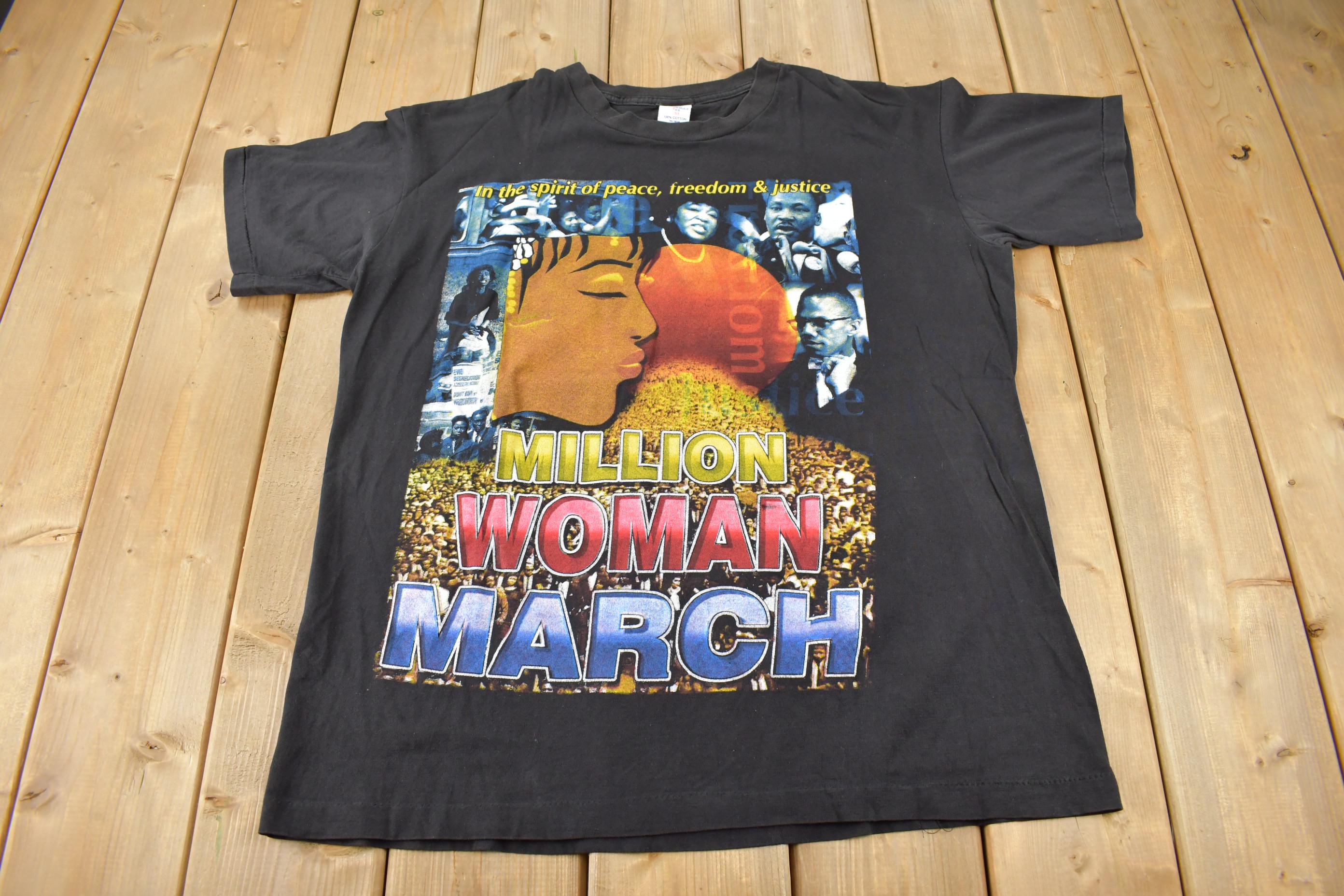 90s MILLION WOMAN MARCH tシャツ ラップ rap バンド Vintage 90s Million Woman March Sisterhood Black Rap T-Shirt