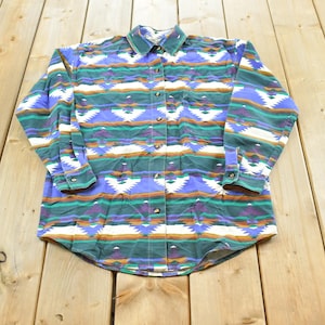 Vintage 1990s Red Rover South West Aztec Pattern Button Up Shirt Women's L / 90s Streetwear / Cowboy Western