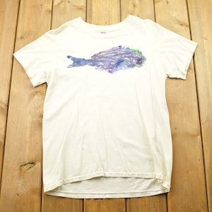 Vintage 1990s Fish Graphic T-Shirt / Homemade Abstract Art Graphic / OSC Third Grade / Fish Painting / 80s 90s Vintage / Made In USA