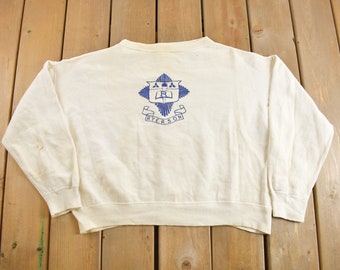 Vintage 1950s Collegiate Crewneck / True Vintage / Sportswear / White Crewneck / 50s Crewneck