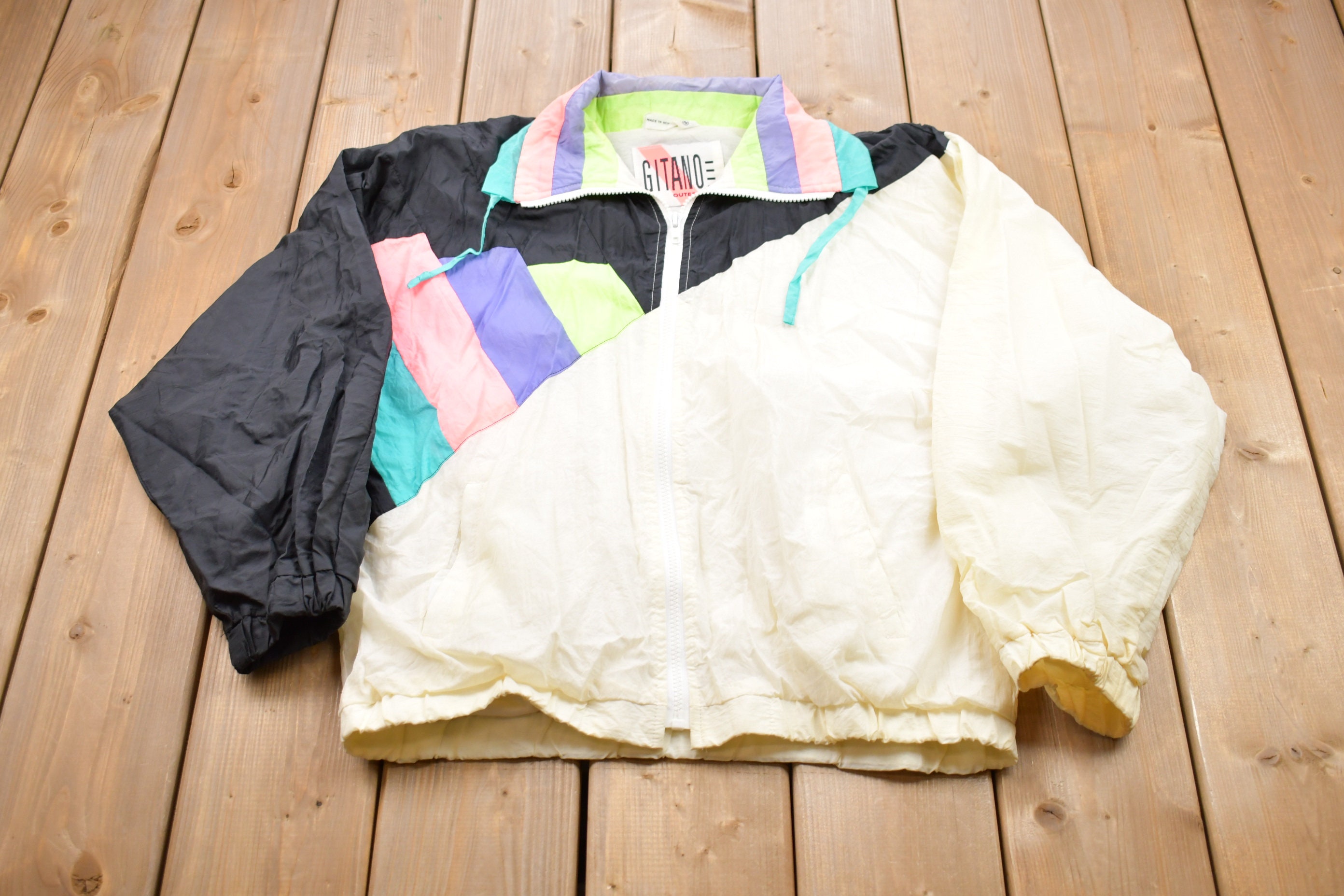 Vintage 1980s Gitano Outerwear Abstract Full Zip Windbreaker