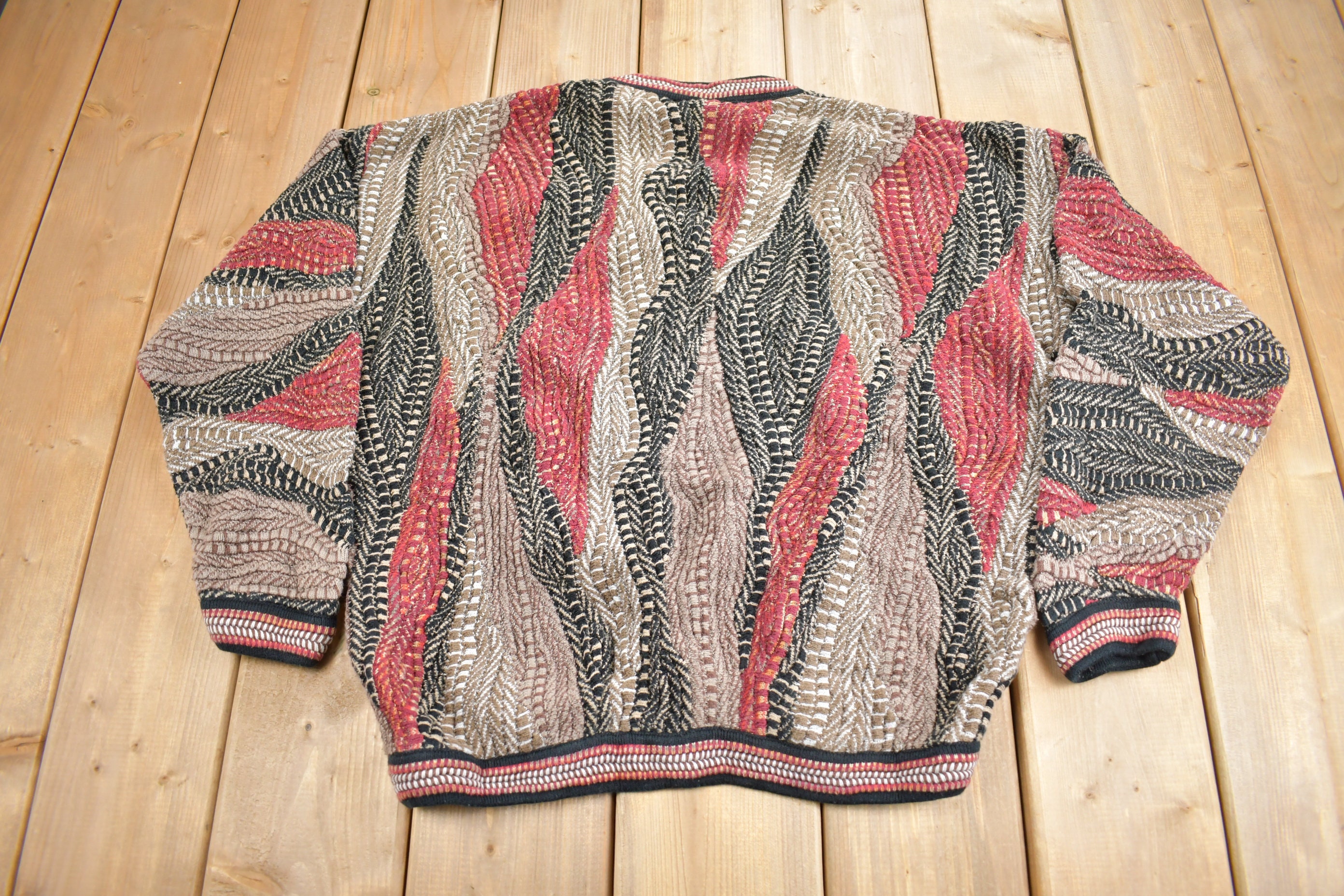 Vintage 1990s Norm Thompson 3D Colored Cable Knit Sweater / Made 
