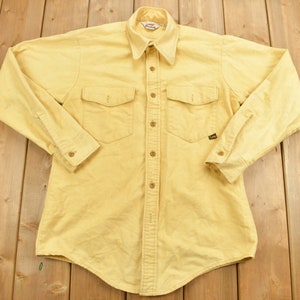 Vintage 1970s Duxbak Blank Yellow Button Up Shirt / 1970s Button Up / Vintage Flannel / Basic Button Up / Casual Shirt