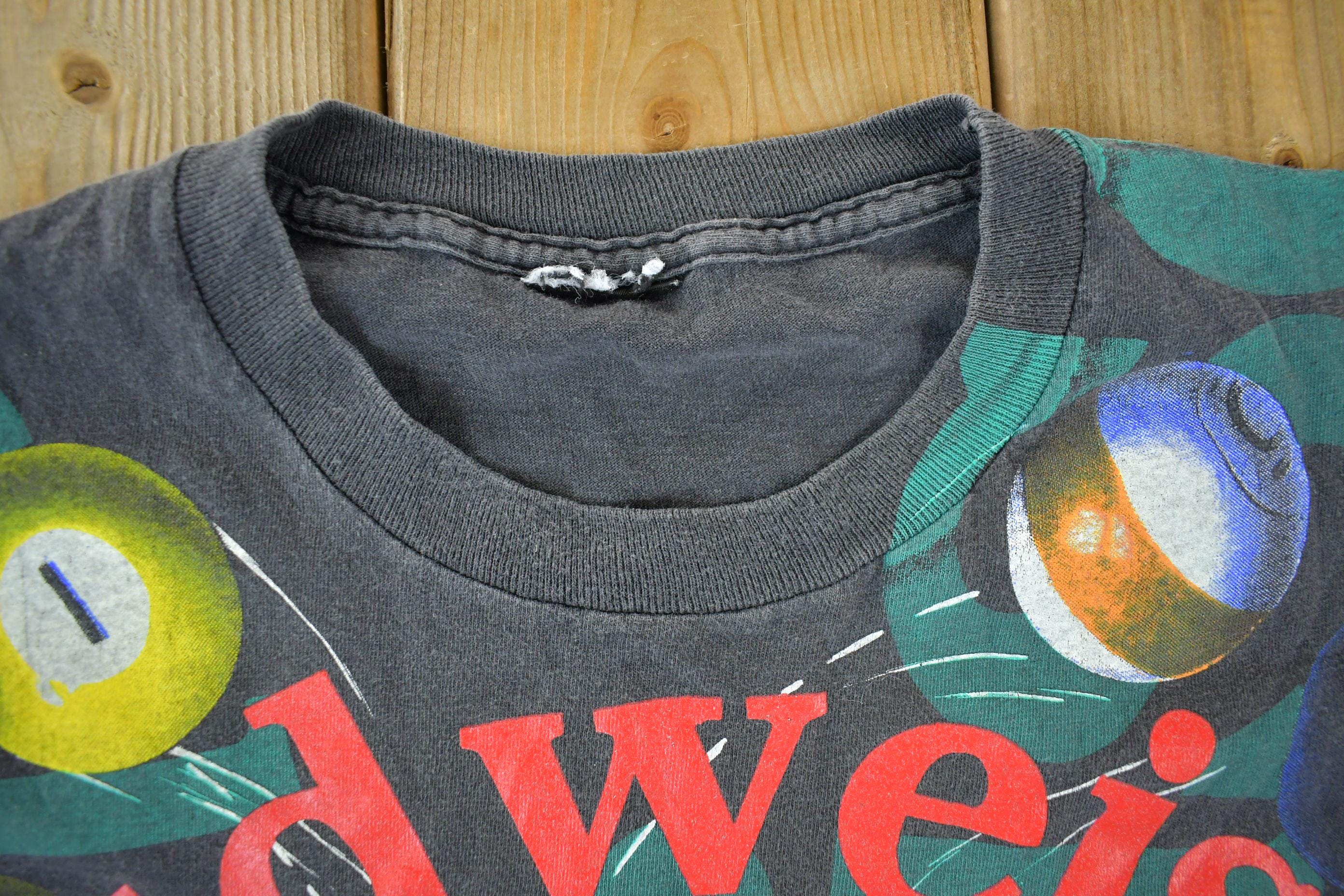 Vintage 1992 Budweiser Billiards Pool All Over Print Graphic T 