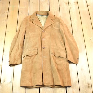 Vintage 1960s Leather Suede Western Style Button Up Long Jacket Made In USA