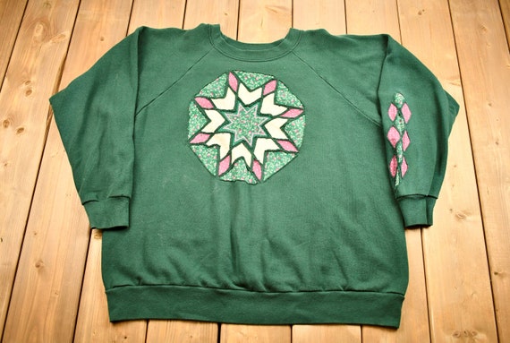 Vintage 1980s Abstract Raglan Crewneck Sweater / … - image 1