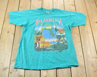 Vintage 1990s Single Stitch Florida Graphic T-Shirt / Travel T-Shirt / Souvenir T-Shirt /  Vintage Florida T-Shirt / Made In USA