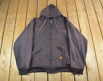 Vintage Distressed Carhartt Full Zip Thermal Lined Hoodie Sweatshirt Men's XL / Sun Faded / Streetwear / 90s Workwear / Heavyweight