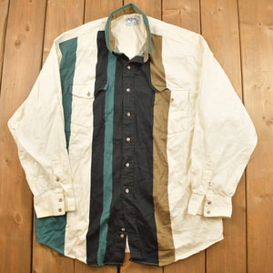 Vintage 1990s Ropen Striped Button Up Shirt / 1990s Button Up / Vintage Flannel / Basic Button Up