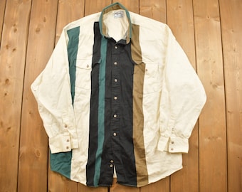 Vintage 1990s Ropen Striped Button Up Shirt / 1990s Button Up / Vintage Flannel / Basic Button Up