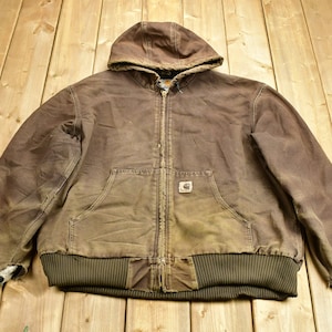 Vintage 1990s Carhartt Hooded Work Jacket / Workwear / Streetwear / Chocolate Brown / 90s / Heavily Distressed Carhartt / Faded Jacket