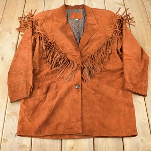 Vintage 1990s Genuine Leather Suede Fringe Jacket / Western Jacket / Vintage Fringe Coat / Vintage Leather / Size Large