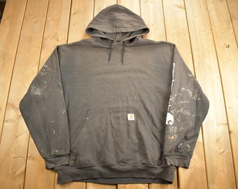 Vintage 1990s Carhartt Black Paint Splattered Hoodie / Vintage Workwear / Size 2XL / Carhartt Sweater / Distressed / Blank / 90s Carhartt /