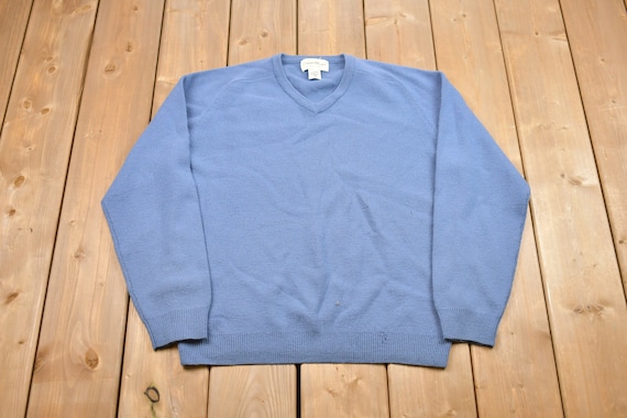 【Eddie Bauer】90s Good Design V-neck Knit Vintage 1990 Eddie Bauer Men's M Cotton JADE V-neck Sweater