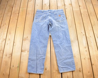 Vintage 1990s Carhartt Work Pants Size 38x32 / 90s Carpenter Pants / Carhartt Blue Jeans / Distressed Carhartt / Vintage Workwear