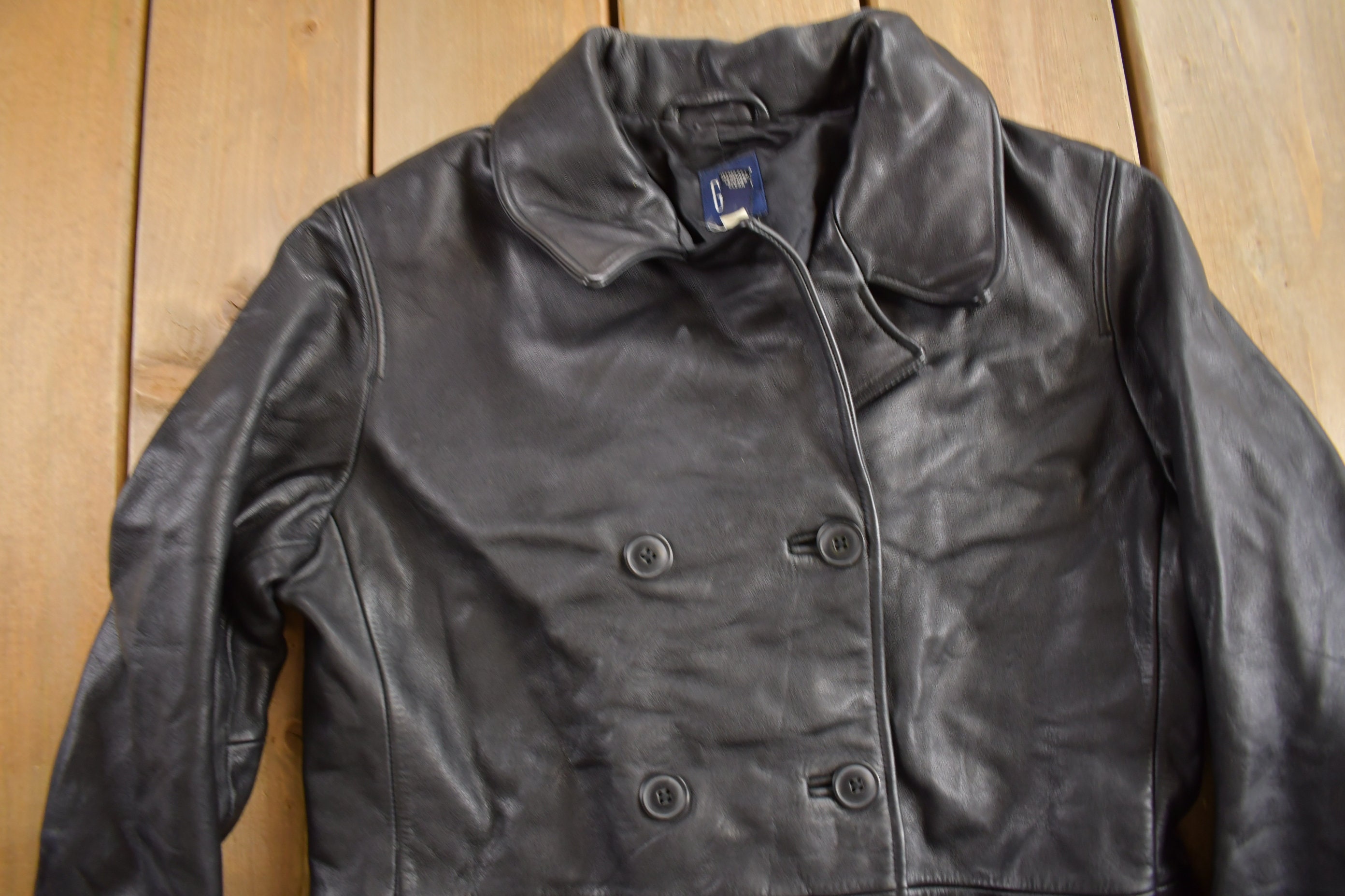 ジャケット・アウター old GAP leather jacket black 90s 00s Vintage The GAP Black Leather Jacket Full Zip Size Large
