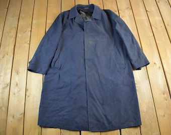 Vintage 1980s Full Length Trench Coat Men's XL / Navy Blue / Wool Jacket / Made in Canada / Vintage 80s Jacket / Overcoat