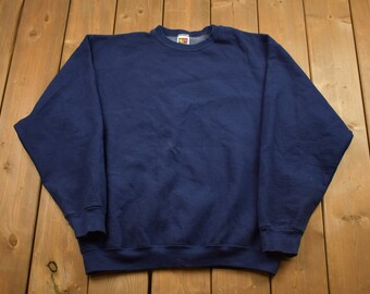 Vintage 1990s Blank Navy Crewneck Sweatshirt / 90s Crewneck / Made In USA / Essential / Streetwear / 90s