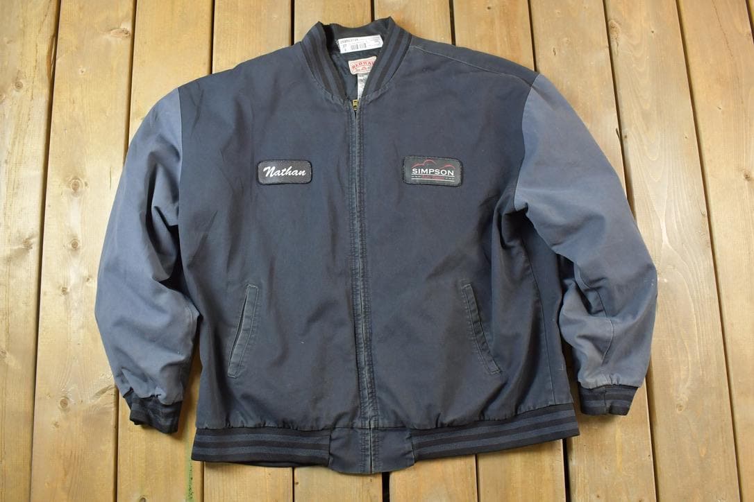 Vintage 1990s Simpson Auto Repair Embroidered Red Kap Zip up Satin