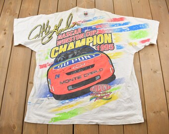 Camiseta vintage de carreras NASCAR con estampado integral de Jeff Gordon de 1995 / Costura simple / Camiseta de carreras / Fabricada en EE. UU. / Ropa urbana de los 90 /
